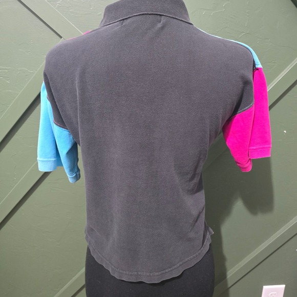 CLIFE VTG‎ Color Block Polo Shirt Cropped Short Sleeve Top Size Large - Picture 4 of 7